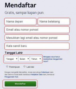 halaman daftar facebook